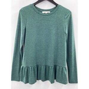 Loft Women’s Long Sleeve Knit Peplum Tee Heathered Green Size Small